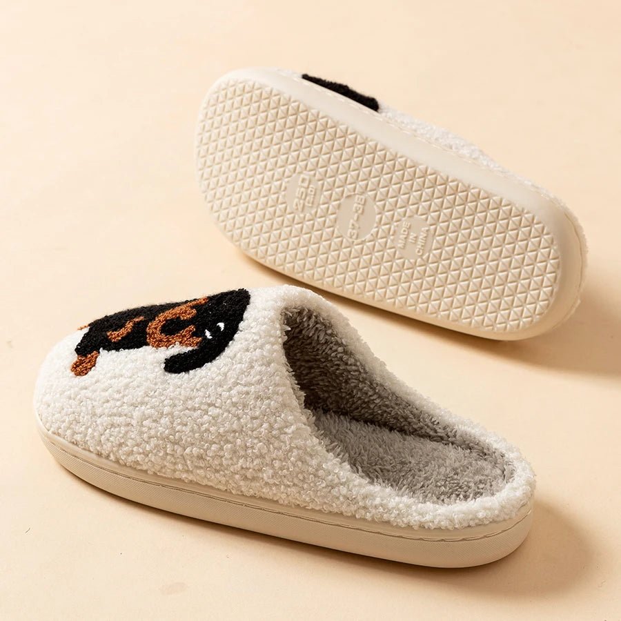 Winter Women's Slippers Cute and Interesting Cartoon Little Black Dog Indoor Warm Comfort Home Bedroom Soft Causal Plush Shoes - flohmarkt-deutschland.shop