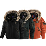 Winterjacke für Herren, abnehmbare Kapuze, langlebig, winddicht, Stoff, Stickerei, dekorative Seitentaschen, Ärmelreißverschluss - flohmarkt-deutschland.shop