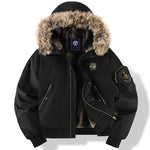 Winterjacke für Herren, abnehmbare Kapuze, langlebig, winddicht, Stoff, Stickerei, dekorative Seitentaschen, Ärmelreißverschluss - flohmarkt-deutschland.shop
