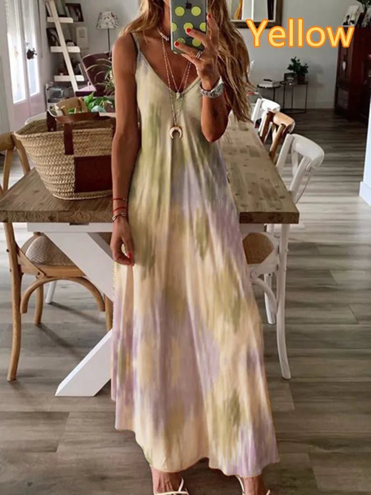 Women 2026 summer dress floral digital print V-neck sleeveless off shoulder sling long vest dress women's clothing vestidoes - flohmarkt-deutschland.shop
