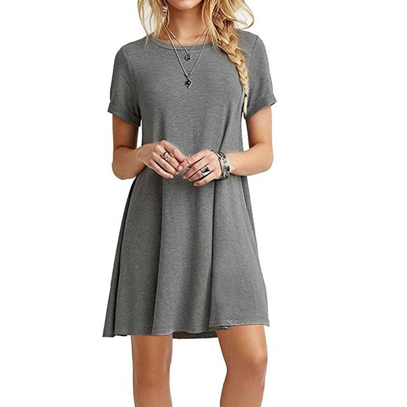 Women Casual Short Sleeve T Shirt Dress Vintage O Neck Print Loose Mini Dress Elegant Simple Mini Dress Streetwear Sundress - flohmarkt-deutschland.shop