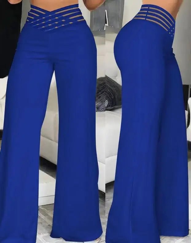 Women High Elastic Waist Wide Leg Loose Pants Summer Fashion Oversized Solid Color Dance Full Flare Trousers LRFZ-m040 - flohmarkt-deutschland.shop