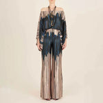 Women Print Satin Outfit Lantern Sleeve Off Shoulder Long Sleeve Blouse Office Lady 2 Piece Sets New Casual Wide Leg Pants Suits - flohmarkt-deutschland.shop