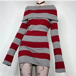 Women Striped Mini Bodycon Dress Stripe Boat-Neck Off Shoulder Long Sleeve Short Dress Spring Autumn Wrapped Hip Party Dress - flohmarkt-deutschland.shop