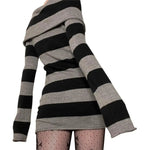 Women Striped Mini Bodycon Dress Stripe Boat-Neck Off Shoulder Long Sleeve Short Dress Spring Autumn Wrapped Hip Party Dress - flohmarkt-deutschland.shop