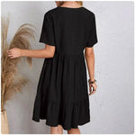 Women Summer Peplum Dresses Spring V-Neck Short Sleeve Loose Waist Ruffle Fit Flare Vocation Dresses - flohmarkt-deutschland.shop