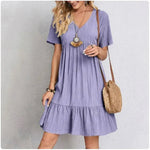 Women Summer Peplum Dresses Spring V-Neck Short Sleeve Loose Waist Ruffle Fit Flare Vocation Dresses - flohmarkt-deutschland.shop