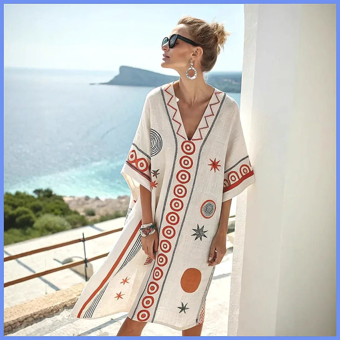 Women's 2025 Summer V-Neck Floral Print Loose Beach Dress, Casual Holiday Maxi Vestidos De Verano(72 characters) - flohmarkt-deutschland.shop