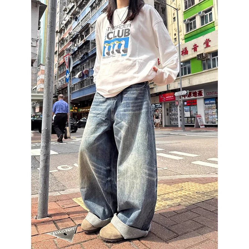 Women's Blue Y2k Oversize Jeans Harajuku Vintage Wide Leg Denim Trousers American Retro 2000s Style Boyfriend Jeans Pants Autumn - flohmarkt-deutschland.shop