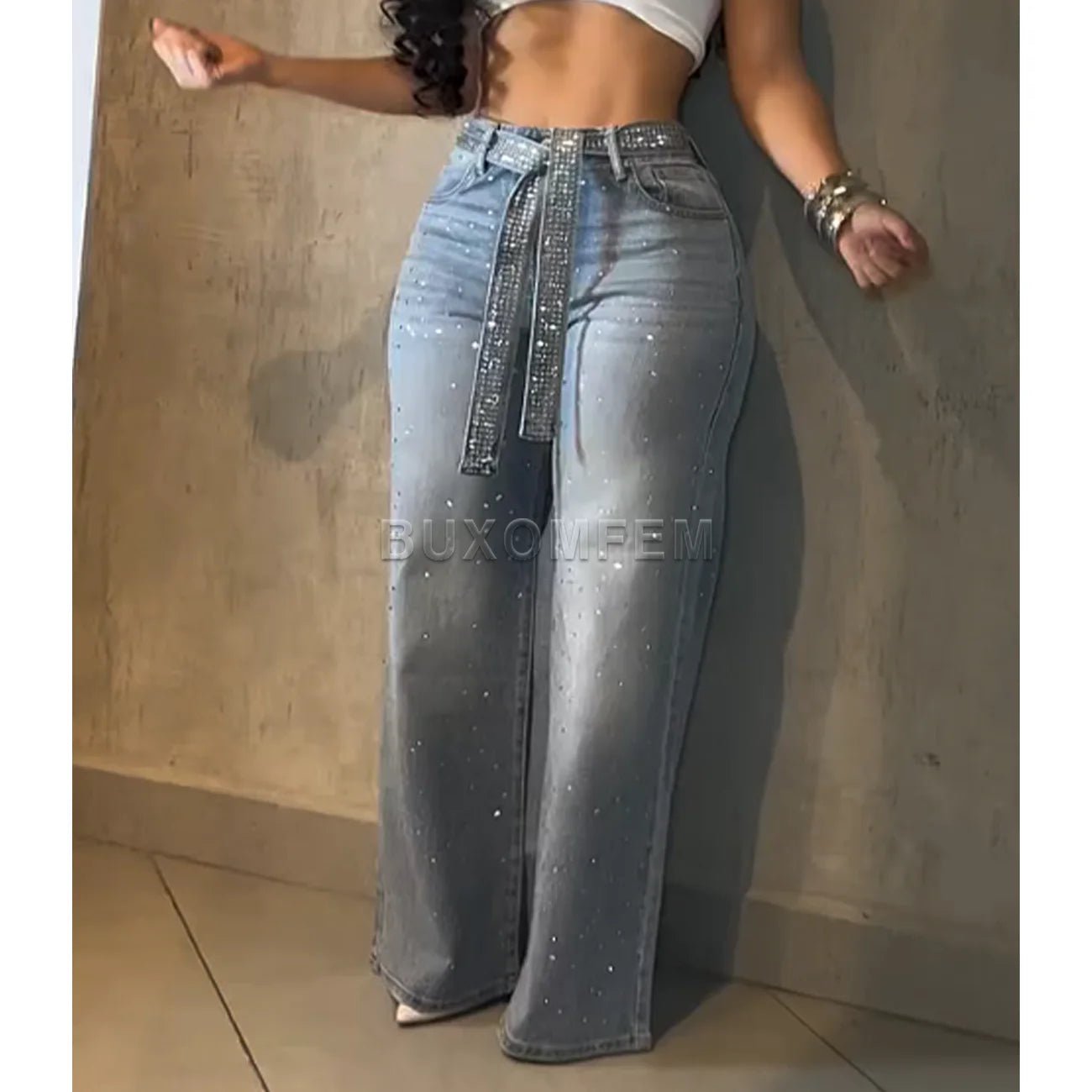 Women's Drilled Straight Leg Jeans Pants 2025 Stylish Baggy Pants Y2k Streetwear Outfit Wide Leg Loose Jeans Ladies Bottoms - flohmarkt-deutschland.shop