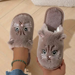 Womens Plush Cat Slippers Winter Warm Cozy Indoor House Shoes Soft EVA Sole Non-Slip Design - flohmarkt-deutschland.shop