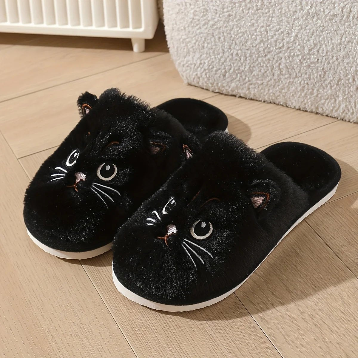 Womens Plush Cat Slippers Winter Warm Cozy Indoor House Shoes Soft EVA Sole Non-Slip Design - flohmarkt-deutschland.shop