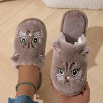 Womens Plush Cat Slippers Winter Warm Cozy Indoor House Shoes Soft EVA Sole Non-Slip Design - flohmarkt-deutschland.shop