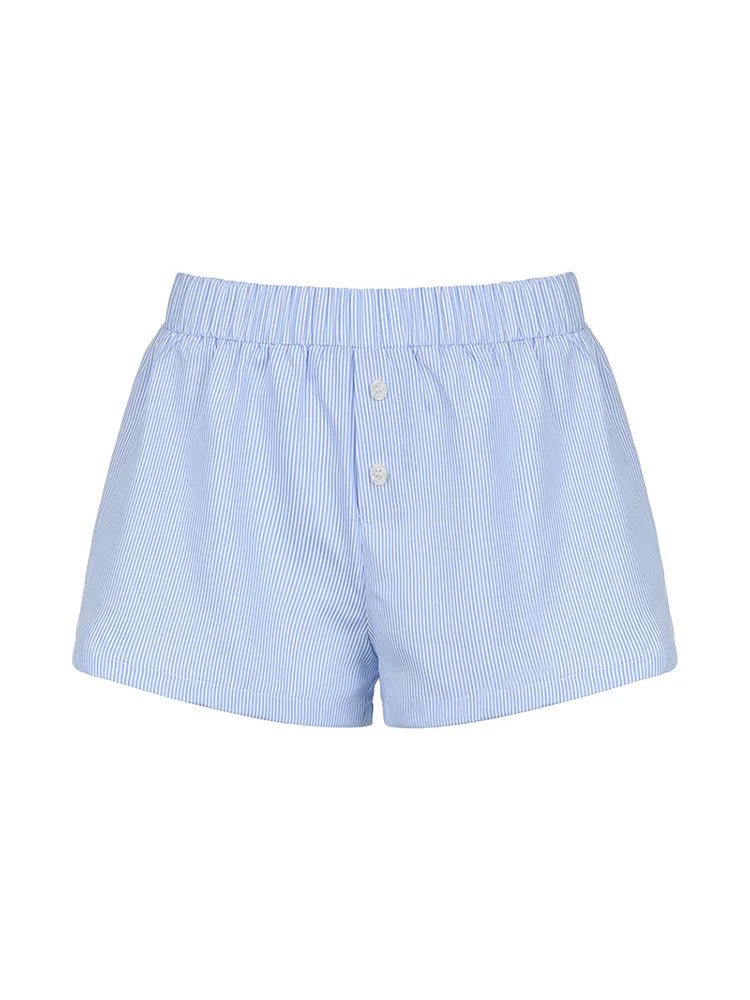 Women's Striped Print Casual Elastic Waist Shorts Y2K Loose Fit Summer Streetwear Chic Basic Fashion Button Detail - flohmarkt-deutschland.shop