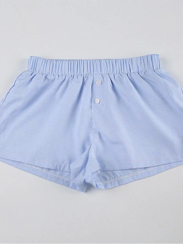 Women's Striped Print Casual Elastic Waist Shorts Y2K Loose Fit Summer Streetwear Chic Basic Fashion Button Detail - flohmarkt-deutschland.shop