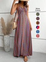 Women's Summer Ethnic Pattern Backless Split Thigh Dress Ladies Summer Clothes Boho Fashion Frill Trim Long Dress for Beach - flohmarkt-deutschland.shop