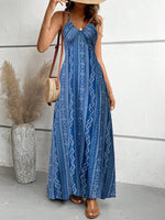 Women's Summer Ethnic Pattern Backless Split Thigh Dress Ladies Summer Clothes Boho Fashion Frill Trim Long Dress for Beach - flohmarkt-deutschland.shop