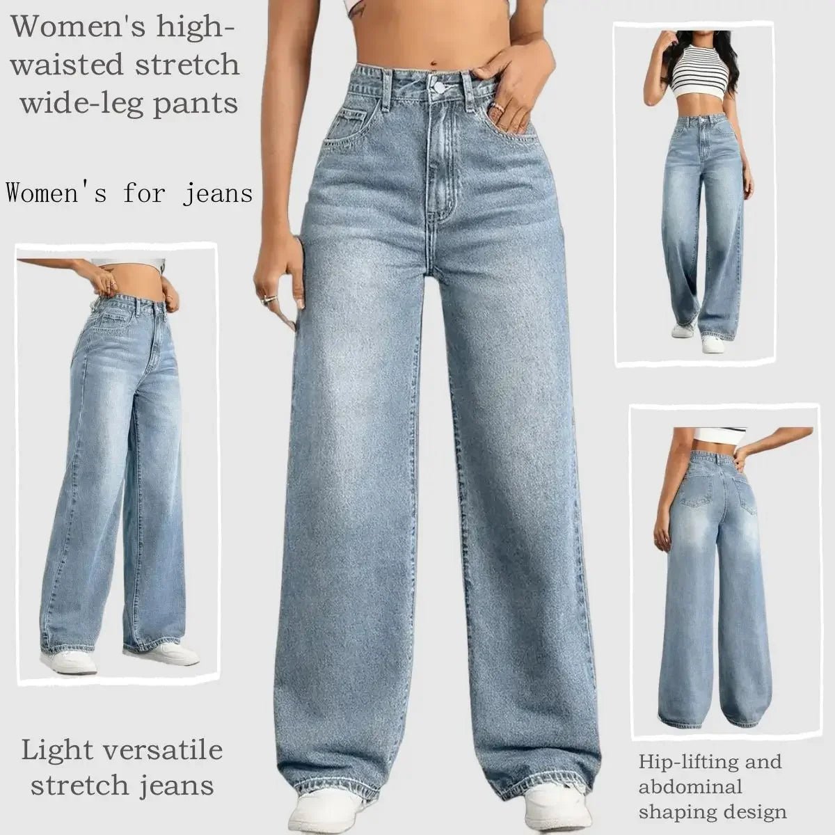 Y2k-Jeans für Damen, klassisch, blau, elastisch, gerades Bein, schlichtes Design, Retro-Stil, dehnbare Denim-Hose - flohmarkt-deutschland.shop
