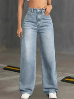 Y2k-Jeans für Damen, klassisch, blau, elastisch, gerades Bein, schlichtes Design, Retro-Stil, dehnbare Denim-Hose - flohmarkt-deutschland.shop