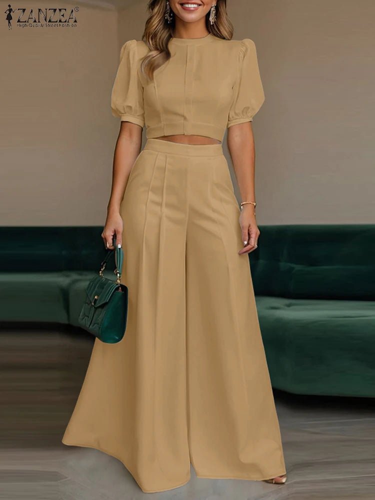 ZANZEA Women's Pant Sets 2 Piece Elegant Chic Short Crop Tops & Wide Leg Pants Two Piece Outfits Trouser Suits Woman Clothes 3XL - flohmarkt-deutschland.shop