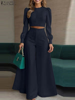 ZANZEA Women's Pant Sets 2 Piece Elegant Chic Short Crop Tops & Wide Leg Pants Two Piece Outfits Trouser Suits Woman Clothes 3XL - flohmarkt-deutschland.shop