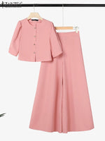 ZANZEA Women's Pant Sets 2 Piece Elegant Chic Short Crop Tops & Wide Leg Pants Two Piece Outfits Trouser Suits Woman Clothes 3XL - flohmarkt-deutschland.shop