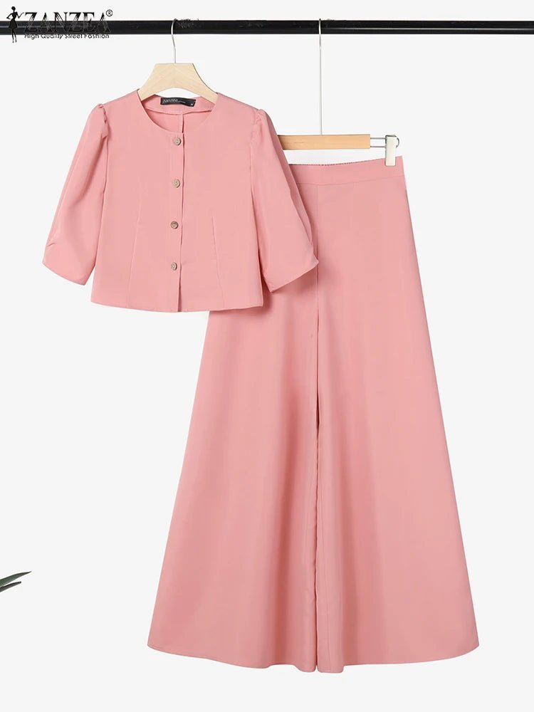 ZANZEA Women's Pant Sets 2 Piece Elegant Chic Short Crop Tops & Wide Leg Pants Two Piece Outfits Trouser Suits Woman Clothes 3XL - flohmarkt-deutschland.shop
